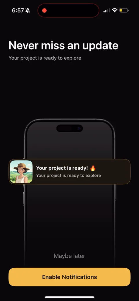 Pose onboarding screen 7: Notification opt-in framed by the specific payoff
