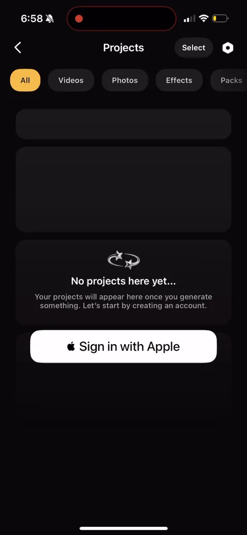 Pose onboarding screen 15: Projects empty state turned into a signup prompt: 'No projects here yet