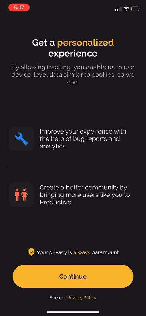 Productive onboarding screen 22