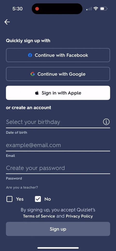 Quizlet onboarding screen 4