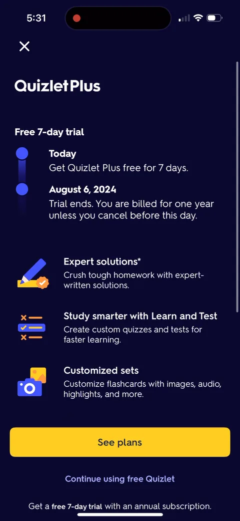 Quizlet onboarding screen 12: They show the trial timeline before they show a price