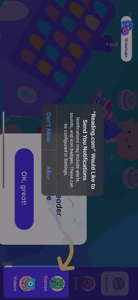 Readingcom onboarding screen 38: Notification permission right after the paywall, using the plain system prompt with no benefit framing