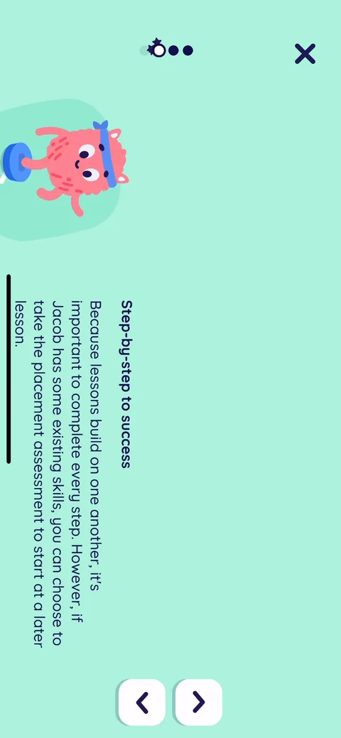 Readingcom onboarding screen 50: Offers a placement assessment so a kid with some skills can start at a later lesson