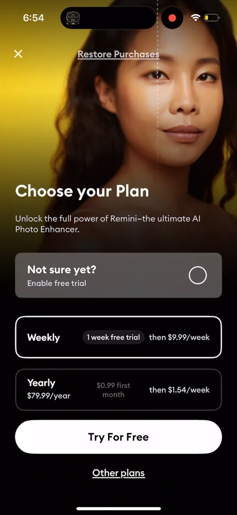 Remini paywall with pricing, onboarding screen 25