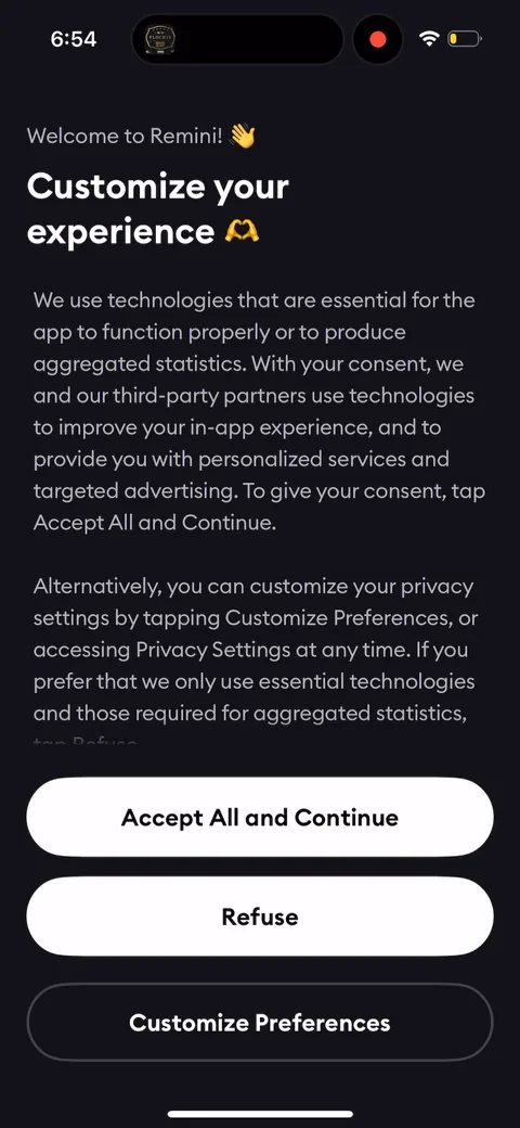 Remini onboarding flow
