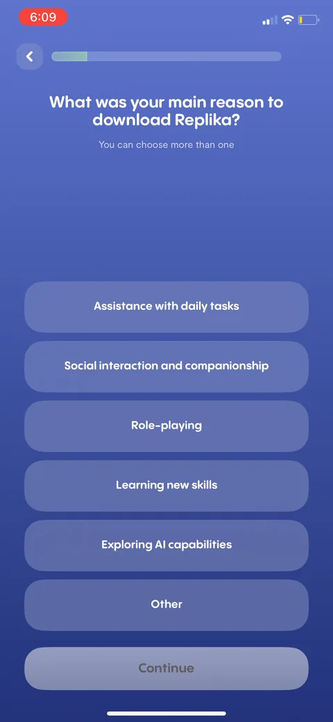 Replika onboarding screen 21