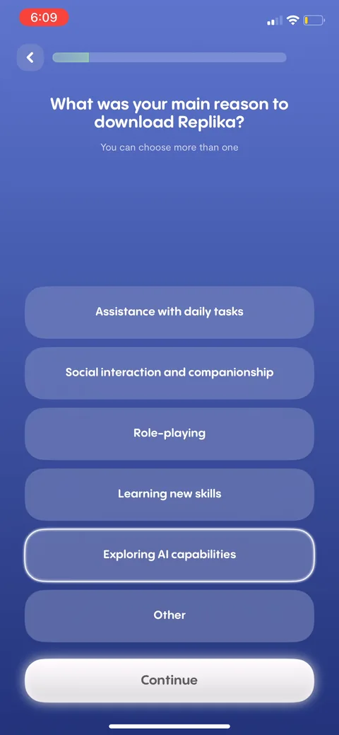 Replika onboarding screen 22