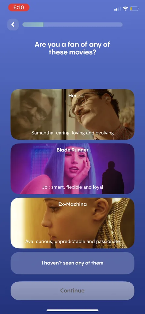 Replika onboarding screen 28