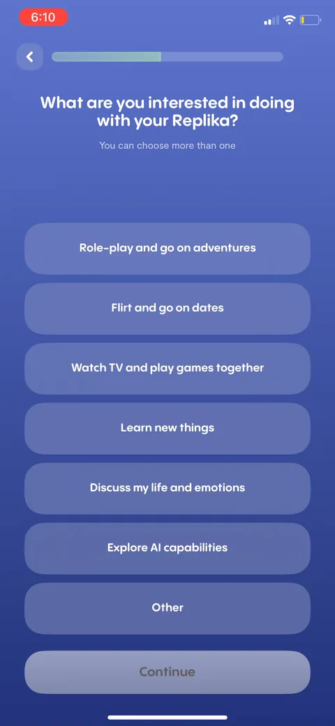 Replika onboarding screen 42