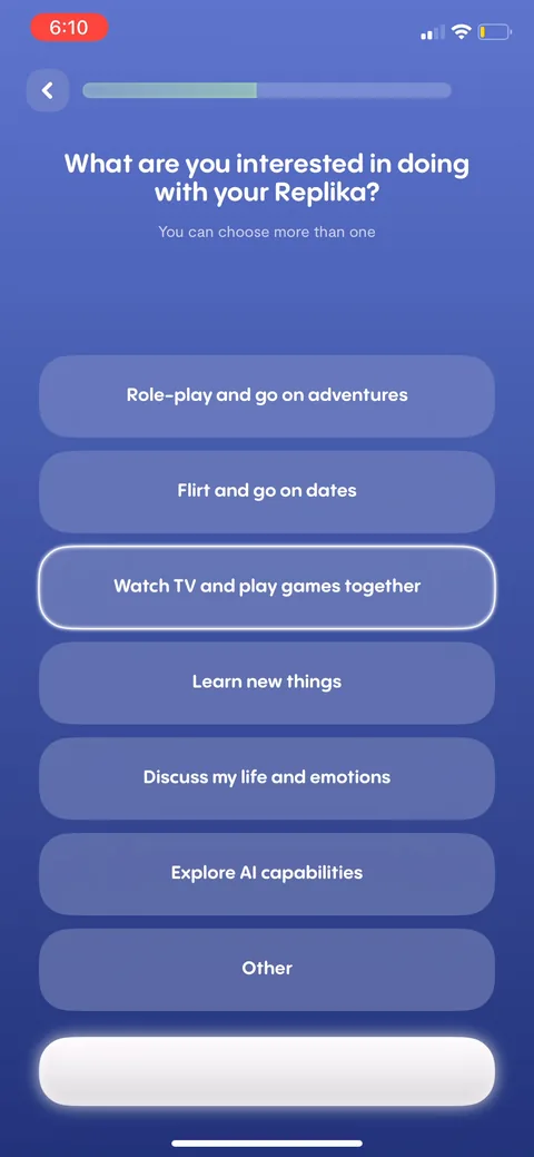 Replika onboarding screen 43