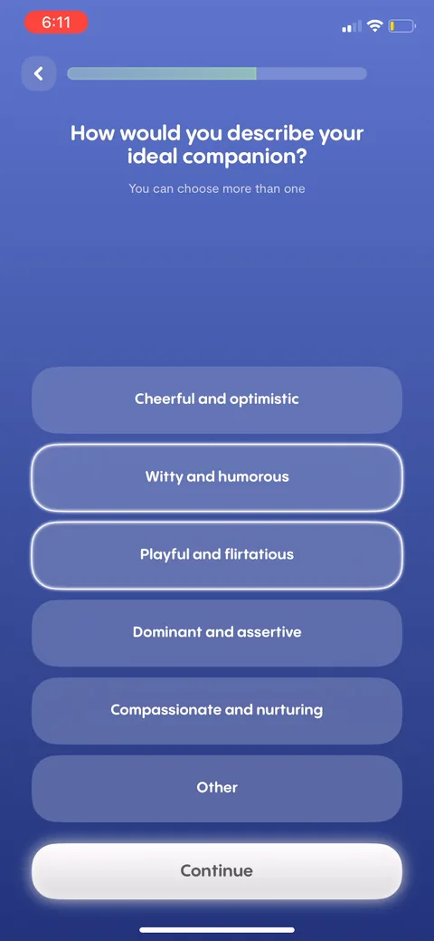 Replika onboarding screen 56