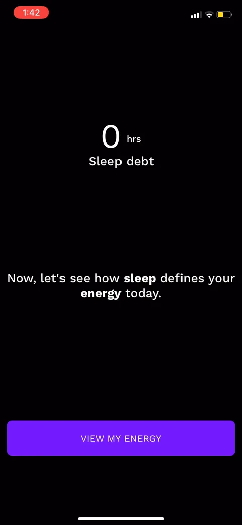 Rise onboarding screen 39: Introduces 'sleep debt' as the one number to track