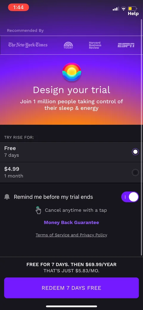 Rise onboarding screen 82