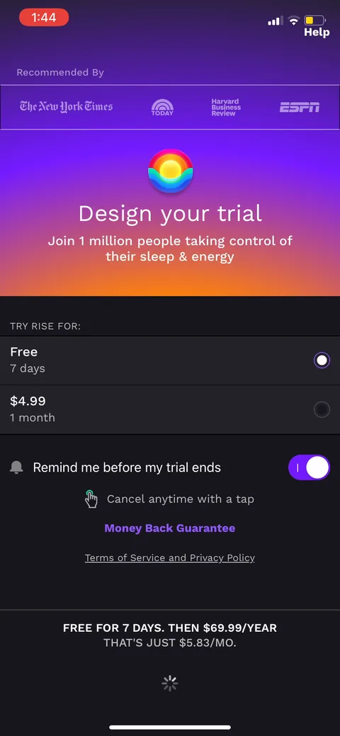 Rise onboarding screen 87