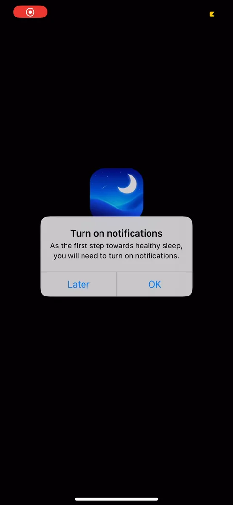 Shuteye onboarding screen 2: Notification permission as the literal first step, before you've seen anything