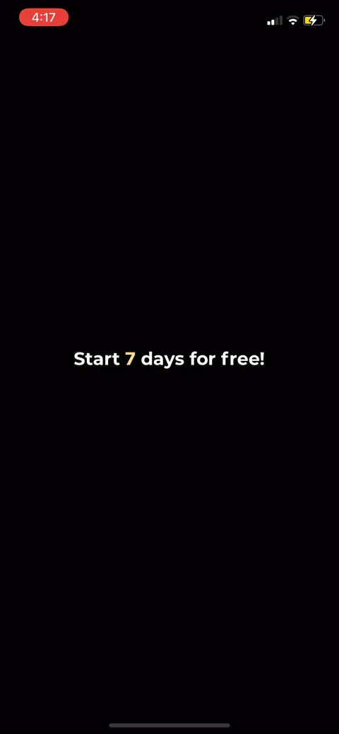Shuteye onboarding screen 67: 'Start 7 days for free' as a full screen before any pricing