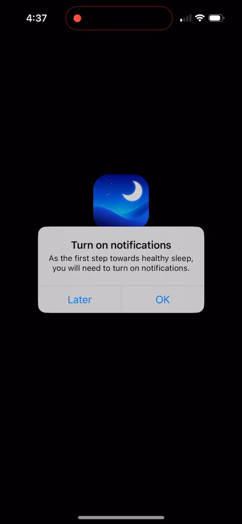 Shuteye onboarding screen 1: Notification permission as the literal first thing you see, before the app has even said hello