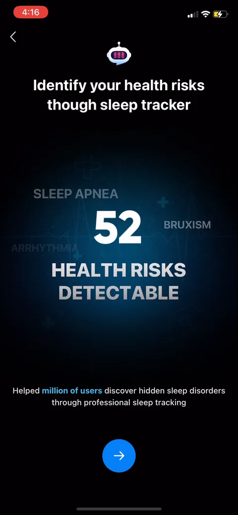 Shuteye onboarding screen 46: 'Identify your health risks through sleep tracker', now naming bruxism and hidden sleep disorders