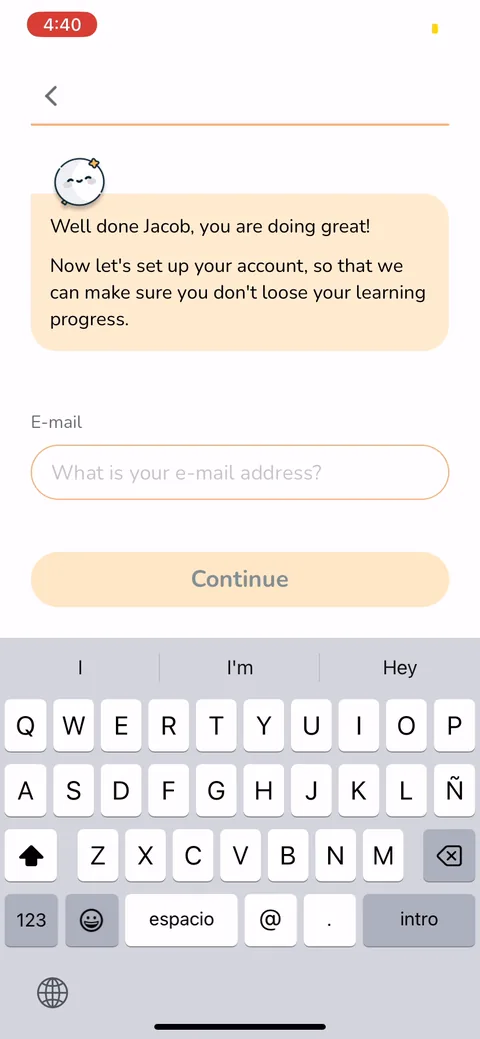 Signlab Asl Bloom onboarding screen 40: Email signup lands here, deep in the flow, after the free lesson