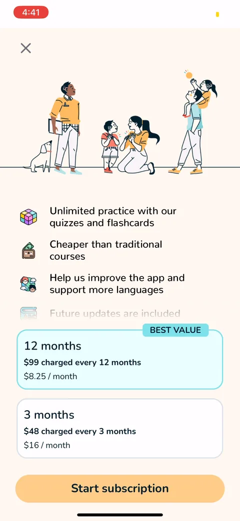 Signlab Asl Bloom paywall with pricing, onboarding screen 46