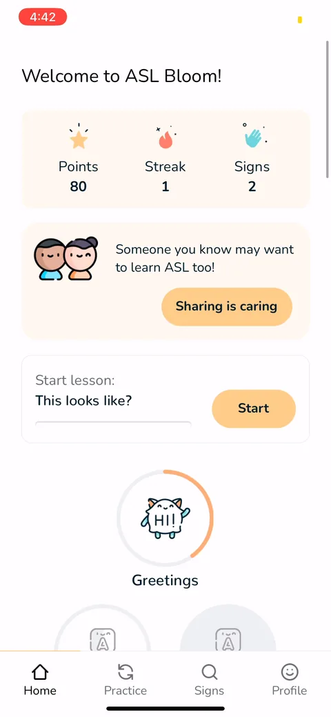 Signlab Asl Bloom onboarding screen 59