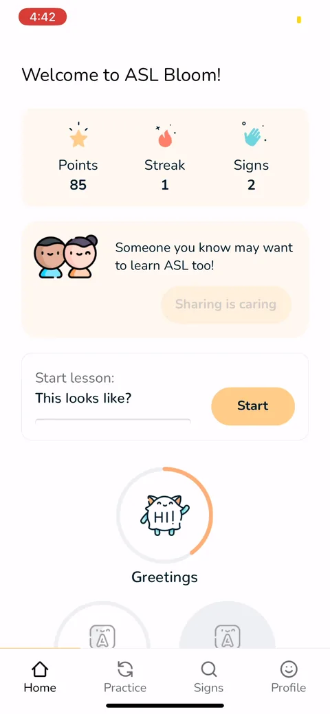 Signlab Asl Bloom onboarding screen 62