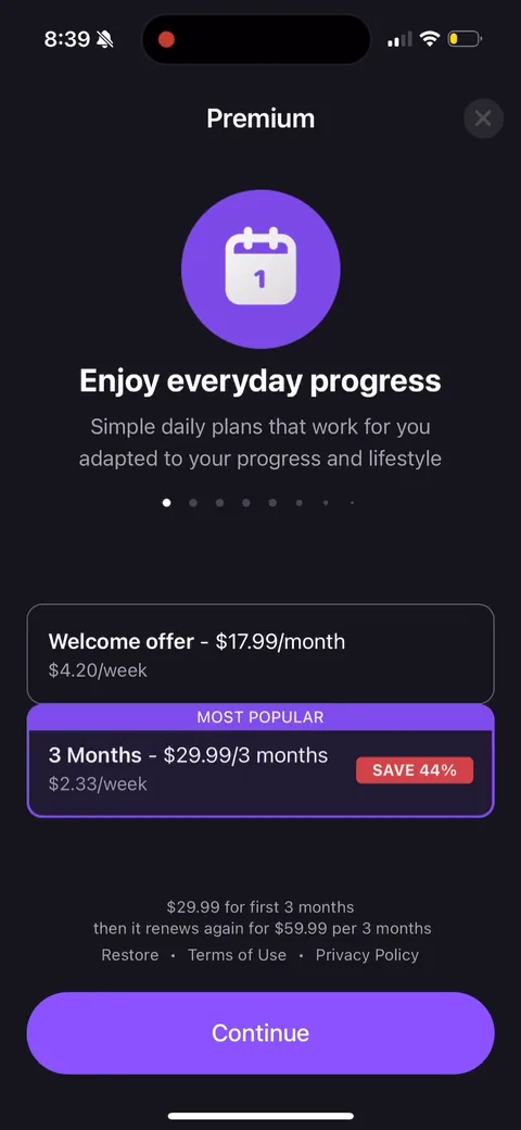 Simple Fitness onboarding screen 159
