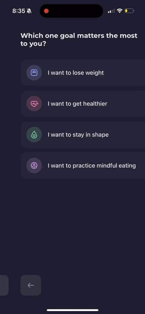 Simple Fitness onboarding screen 51: 'Which one goal matters most to you' as single-select