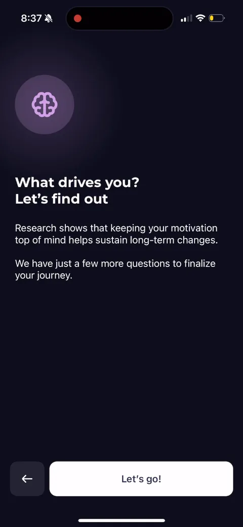 Simple Fitness onboarding screen 95: A whole second quiz section on motivation and doubts