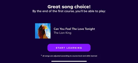 Simply Piano onboarding screen 125: 'Great song choice