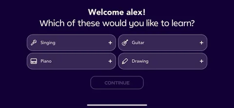 Simply Piano onboarding screen 20: 'Welcome alex