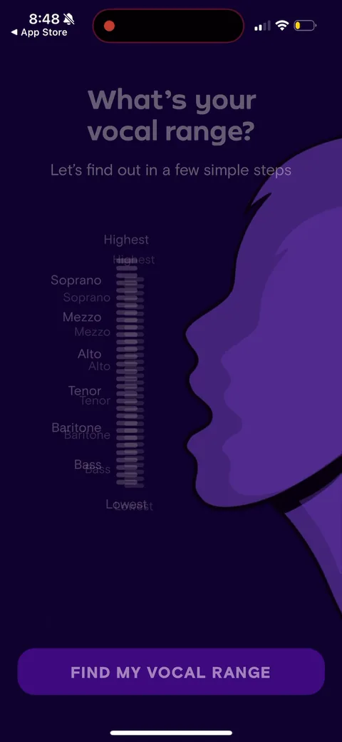 Simply Sing onboarding screen 94: 'What's your vocal range