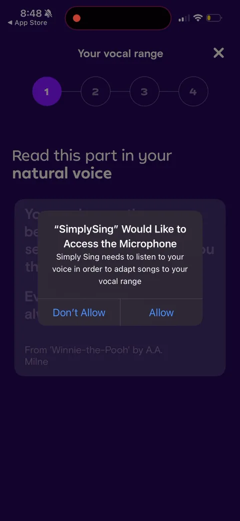 Simply Sing onboarding screen 98