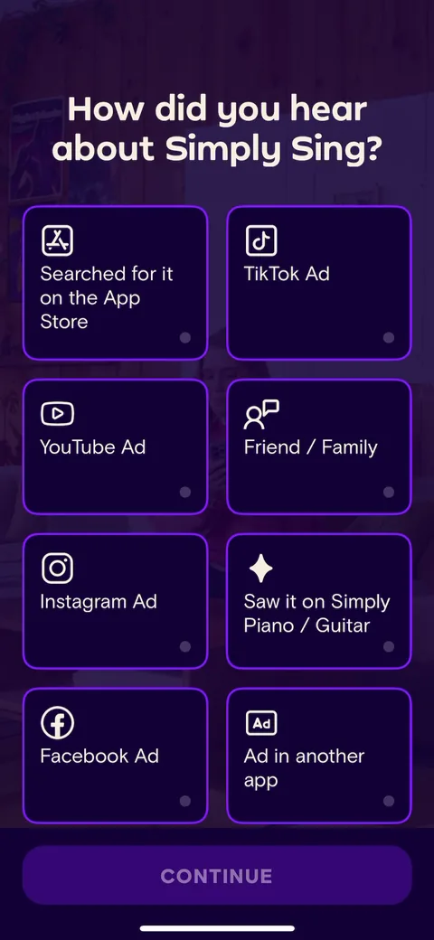 Simply Sing onboarding flow
