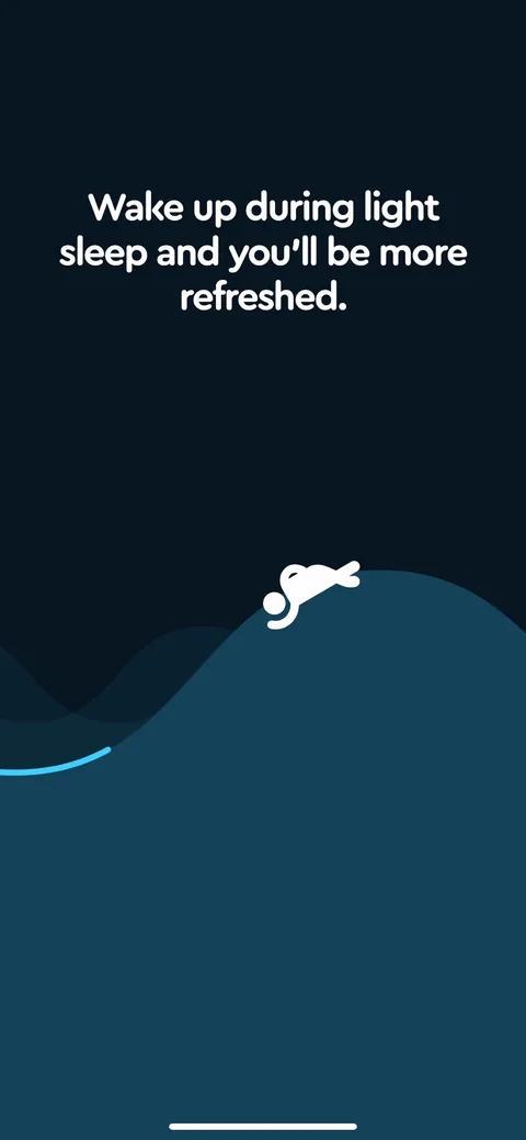 Sleepcycle onboarding screen 18: The payoff of the lesson: 'wake up during light sleep and you'll be more refreshed.' Now the core feature has…