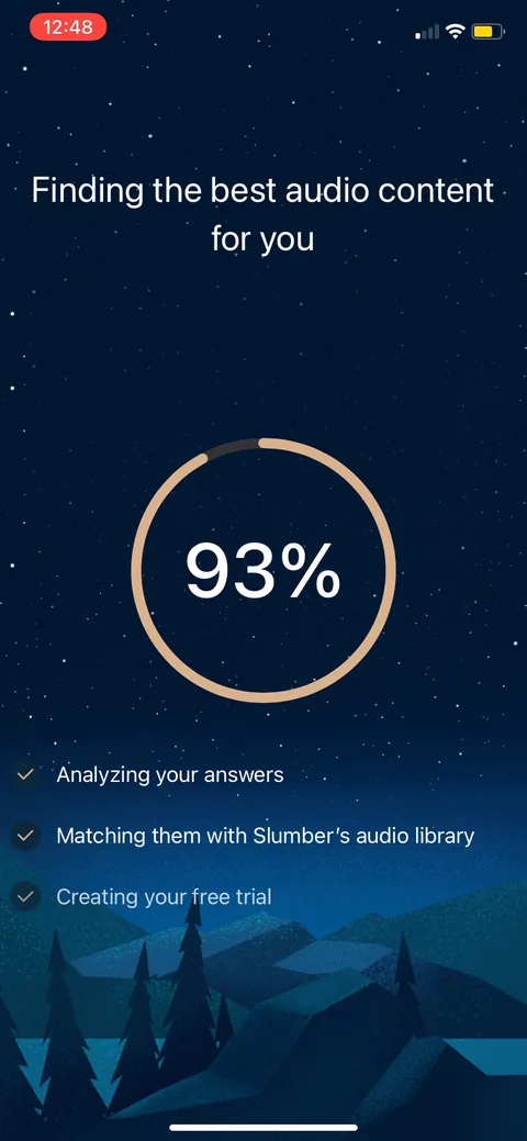 Slumber onboarding screen 29: Personalization loading screen, 