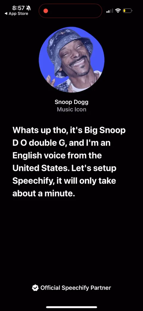 Speechify onboarding screen 3: Celebrity voice opener