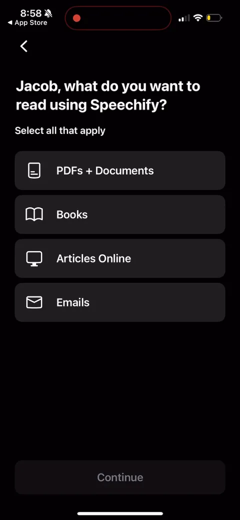 Speechify onboarding screen 25