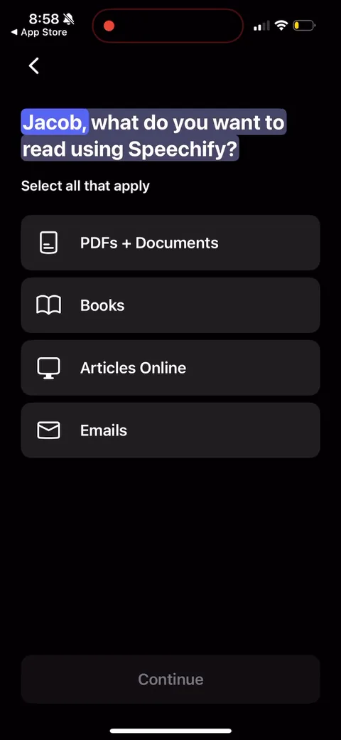 Speechify onboarding screen 26