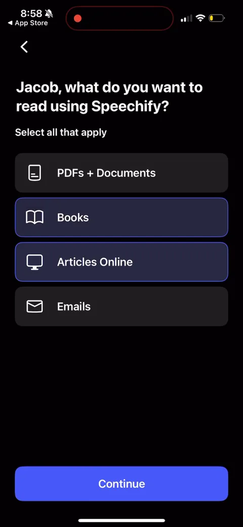 Speechify onboarding screen 27