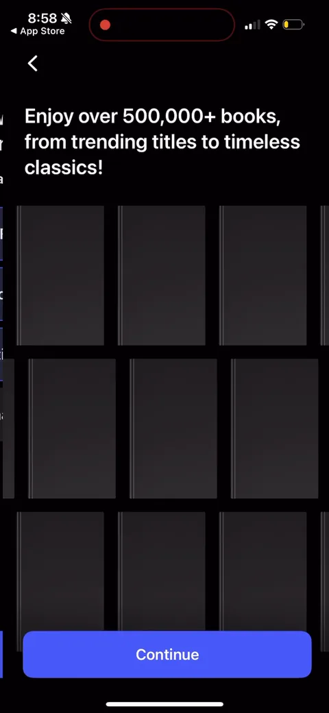 Speechify onboarding screen 28: A 500,000 books value prop dropped between quiz questions