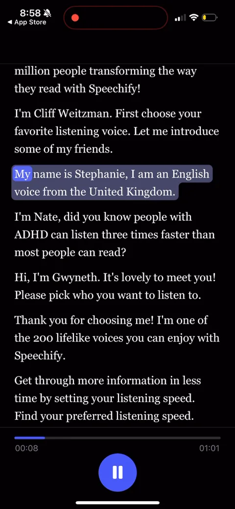 Speechify onboarding screen 42