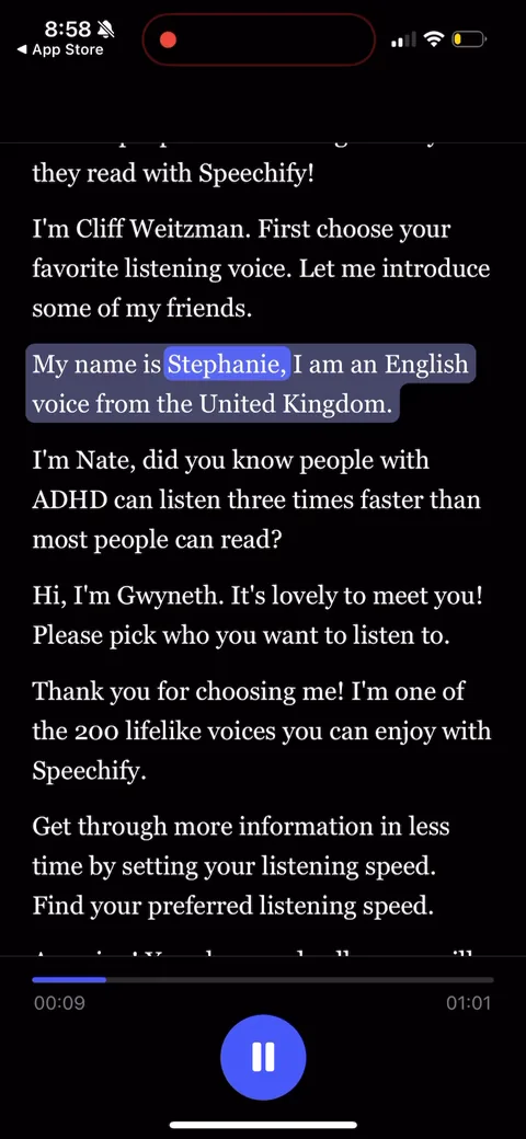 Speechify onboarding screen 43