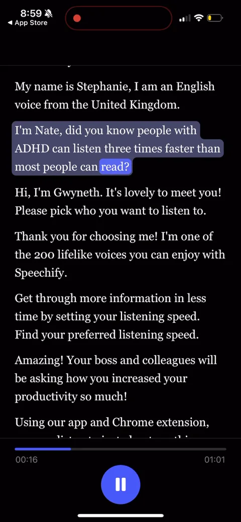 Speechify onboarding screen 48