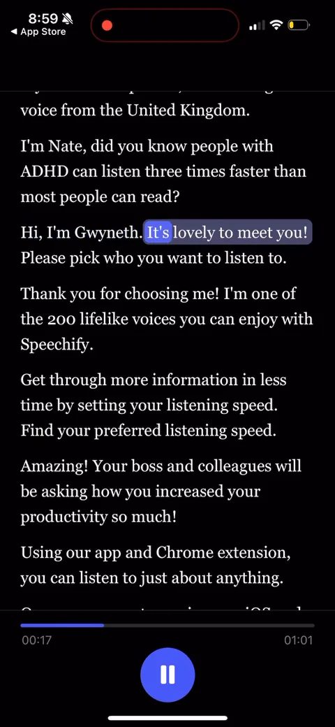 Speechify onboarding screen 49