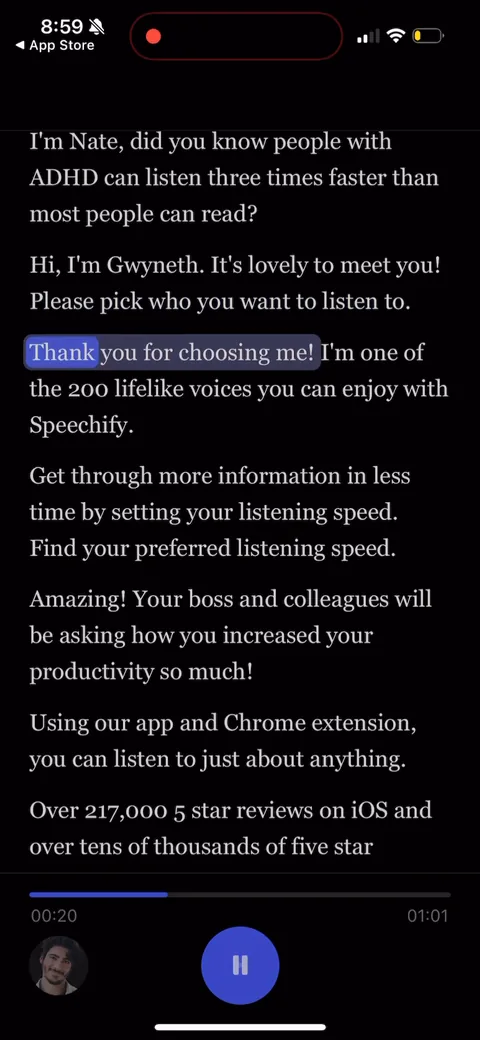 Speechify onboarding screen 52