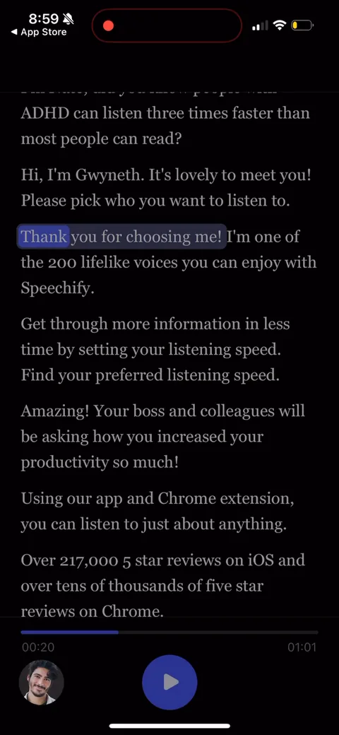 Speechify onboarding screen 53
