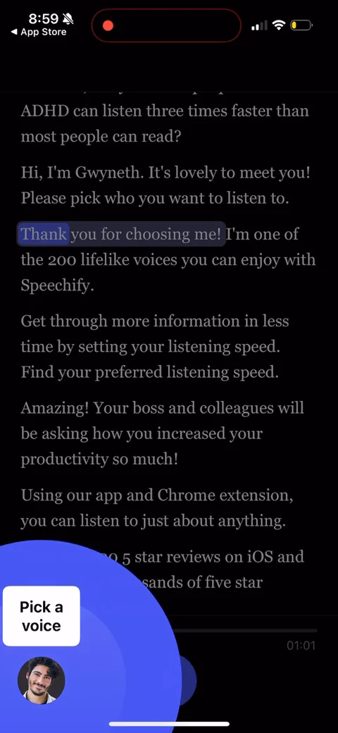 Speechify onboarding screen 54