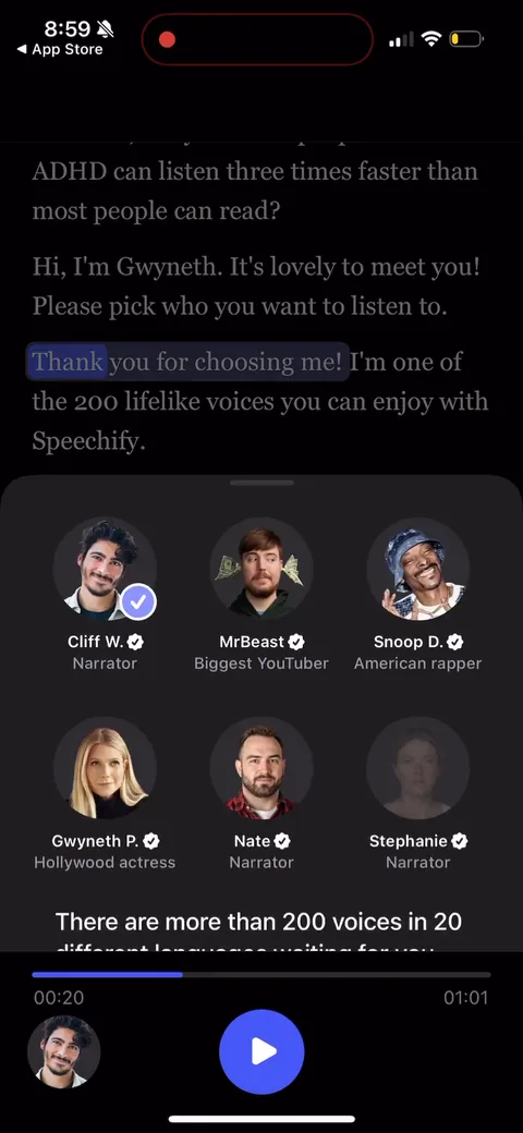 Speechify onboarding screen 55
