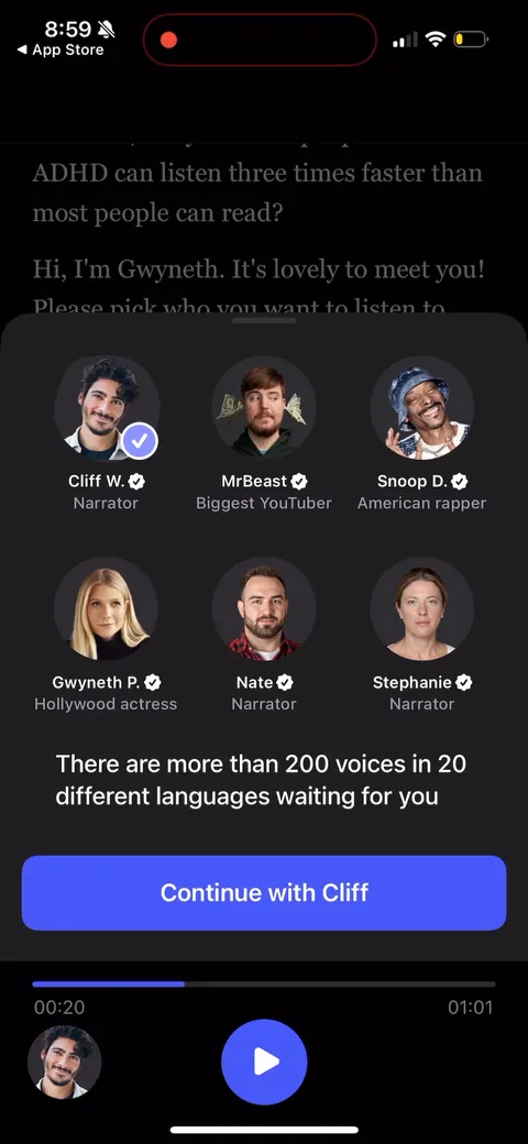 Speechify onboarding screen 56